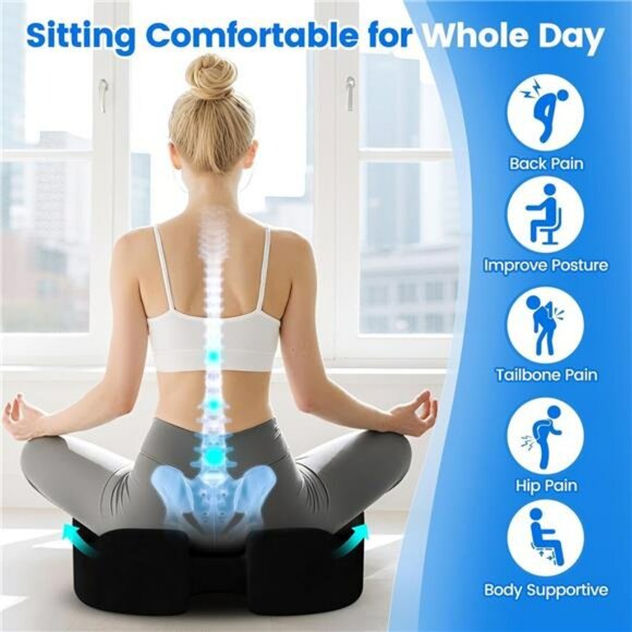 Memory Foam Seat Cushion Office Car Chair Pad with Handle Non Slip Tailbone Pain - Picture 5 of 7